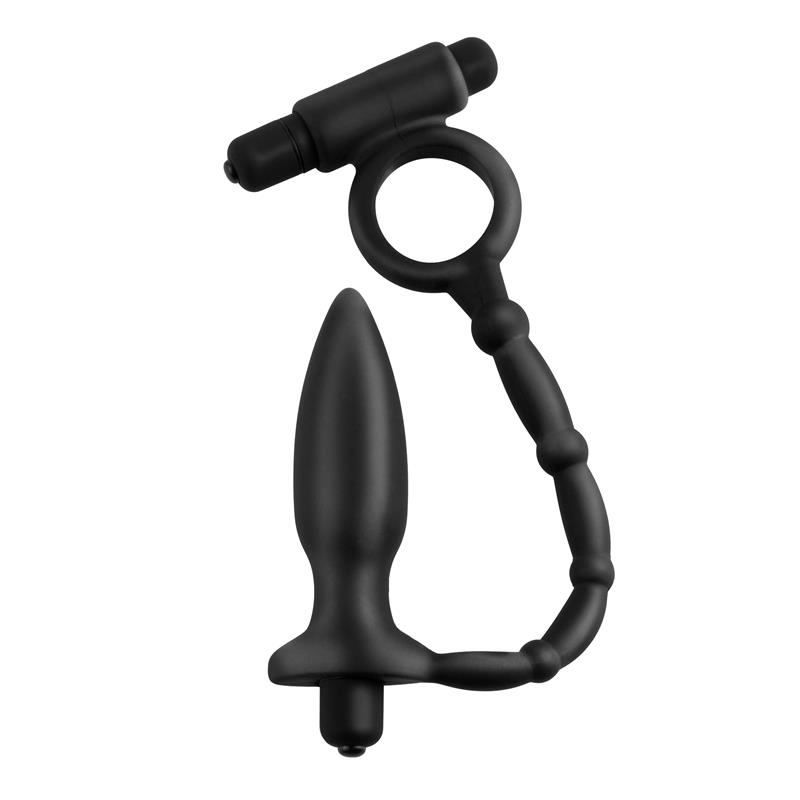 Plug Anal con Cadena y Vibración Ass-Kicker Negro
