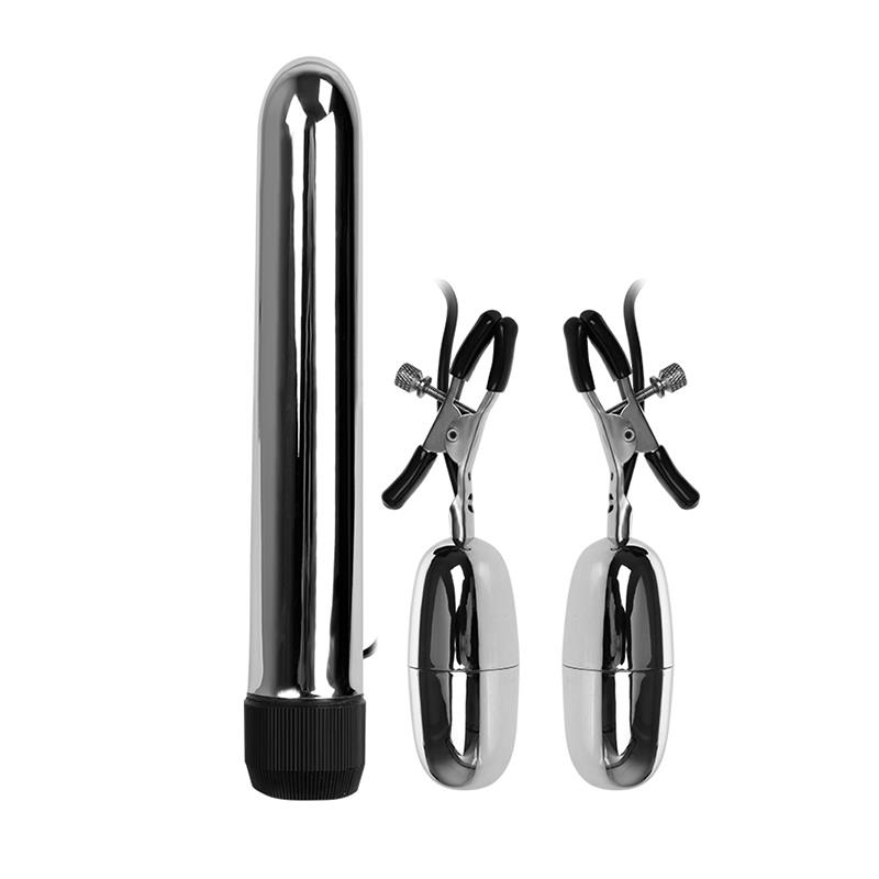 Baile Set Bala Vibrador y Pinzas para Pezones con Vibración Turbo