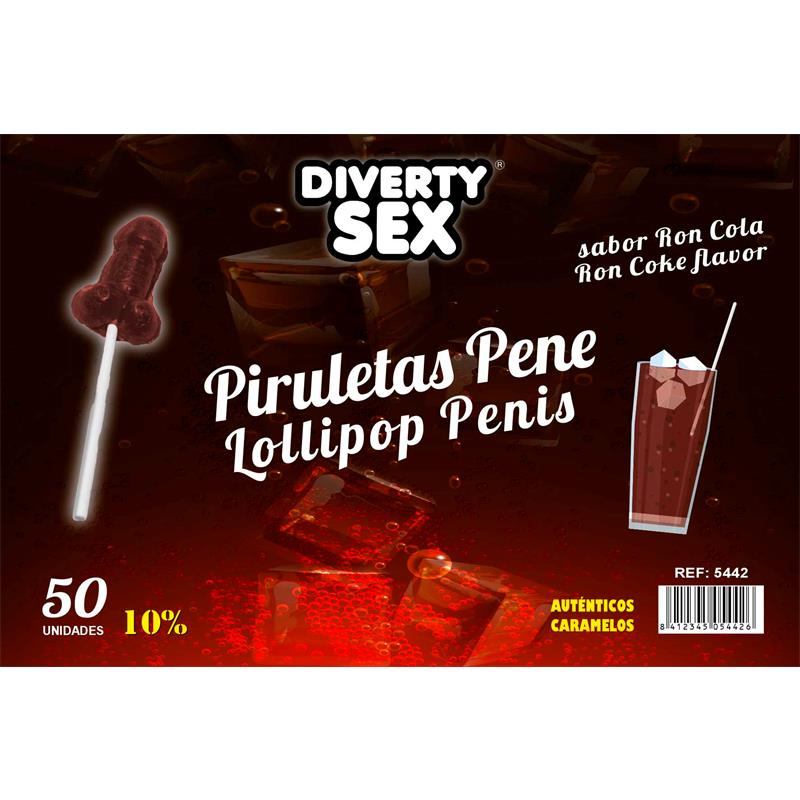 50 Piruletas Forma Pene Sabor Ron Cola 10% Alcohol